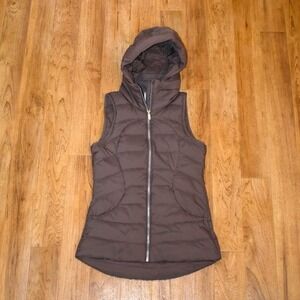 Lululemon Pack It Down Hooded Down Fill Vest Women 4 Brown Quilted Zip Mauve